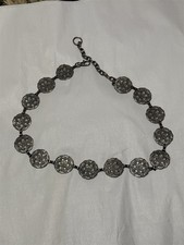 Chain Medallion Belt Silver Tone Embossed Circles Boho Festival
