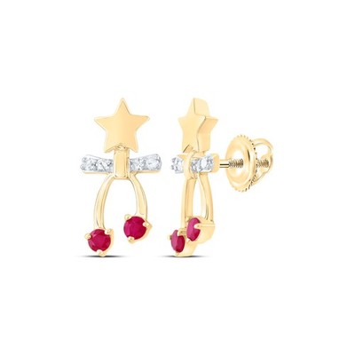 Ohrstecker 0,18 kt natürlicher Diamant roter Stern Schleife 10 kt Gelbgold