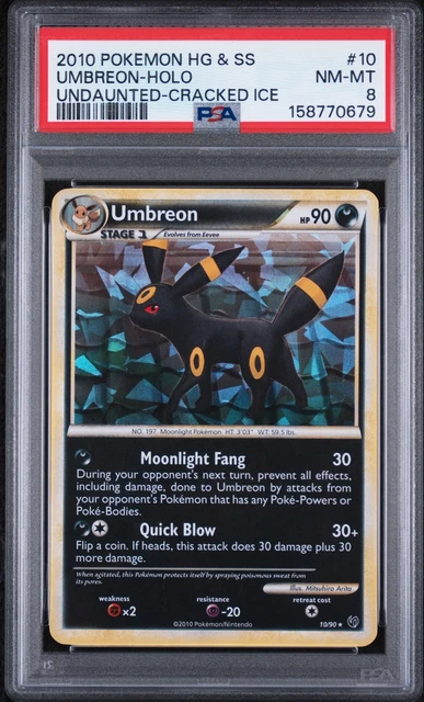 2010 POKEMON HEARTGOLD & SOULSILVER UNDAUNTED CRACKED ICE #10 UMBREON-HOLO PSA 8
