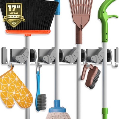 Holikme Mop Broom Holder Wall Mount Metal Pantry Organization and Storage Gar...