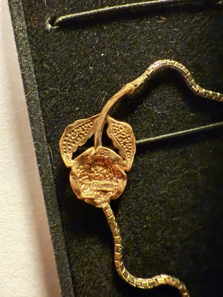 Подвеска в форме розового золота ювелирные изделия с двумя бриллиантами и серебряная цепочка из родия - Изображение 3 из 3