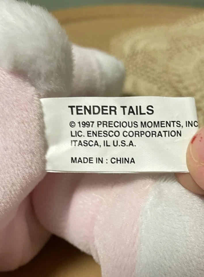 Vintage Precious Moments Pink Bunny Rabbit Bean Bag Stuffed Animal Toy Tags 1997 - Image 3 of 3