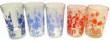 VINTAGE ASSORTED 5 MULTICOLOUR PAINTED FLORAL CUPS TUMBLERS