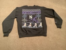NORTHWESTERN WILDCATS Gray Football Helmet Player CHAMPION Sweatshirt Medium M