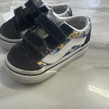 Vans Old Skool V Toddler Size 3 Black Floral Hook Loop Snap