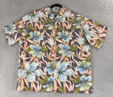 Reyn Spooner Hawaiian Shirt Mens XXL Blue Print Short Sleeve Button Up USA