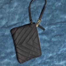 Steve Madden Black Quilted Wristlet Clutch Gold Hardware Chevron Pattern Women
