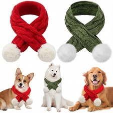 2 Pcs Dog Knitted Scarf Winter Pet Fleece Small/Medium, Red, Green