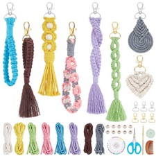 8 Set DIY Macrame Wristlet Keychain Kits for Adults Colorful Macrame Cord Kno...