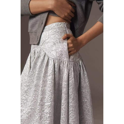 Mehtap Elaidi Brocade Corset Maxi Skirt Silver Metallic Party Occasion - Picture 3 of 7