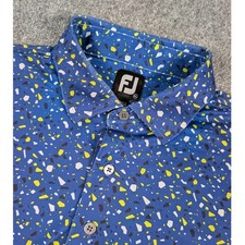 FootJoy Polo Shirt Mens XL Blue Abstract Confetti Print Golf Performance w/Logo