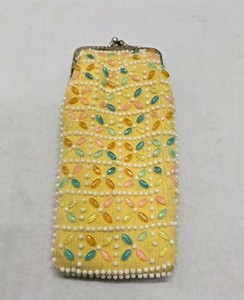Vintage Beaded Coin Cigarette Purse Pastel Faux Pearl Kiss Lock Hong Kong MCM