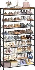 Rustic Brown, Tall Shoe Stand with Metal Shelves and MDF  Board, Holds 45-5