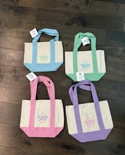 Trader Joe  s Mini Pastel Canvas Tote Bag Set Of 4 NWT Blue Green Pink Purple