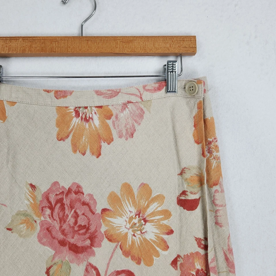 Falda Eddie Bauer Mujer 6 Pequeña Tostada Naranja Floral Lino Envolvente Midi De Colección Foto 2 de 4