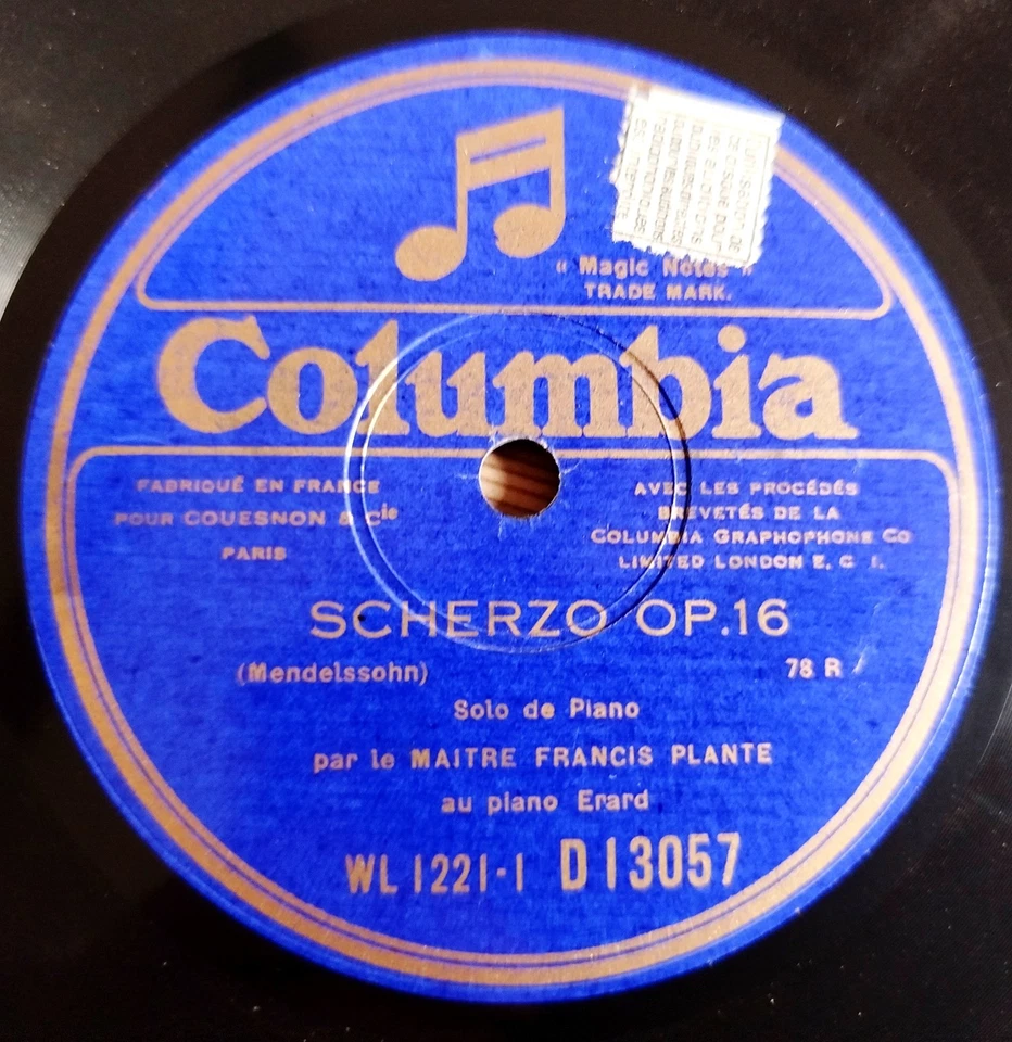 10" 78 RPM FRANCIS PLANTE ( Piano ) Mendelssohn,Scherzo Op.16 - COLUMBIA D 13057 - Photo 2/4