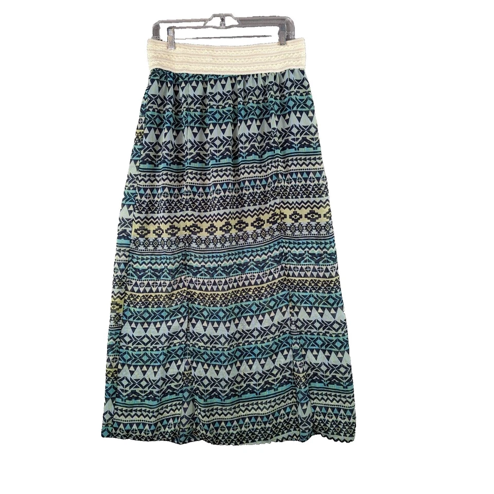 No Boundaries Skirt Womens Size L/G 11-13 Tribal Diamond Blue Boho A-Line Beachy - Image 2 of 4