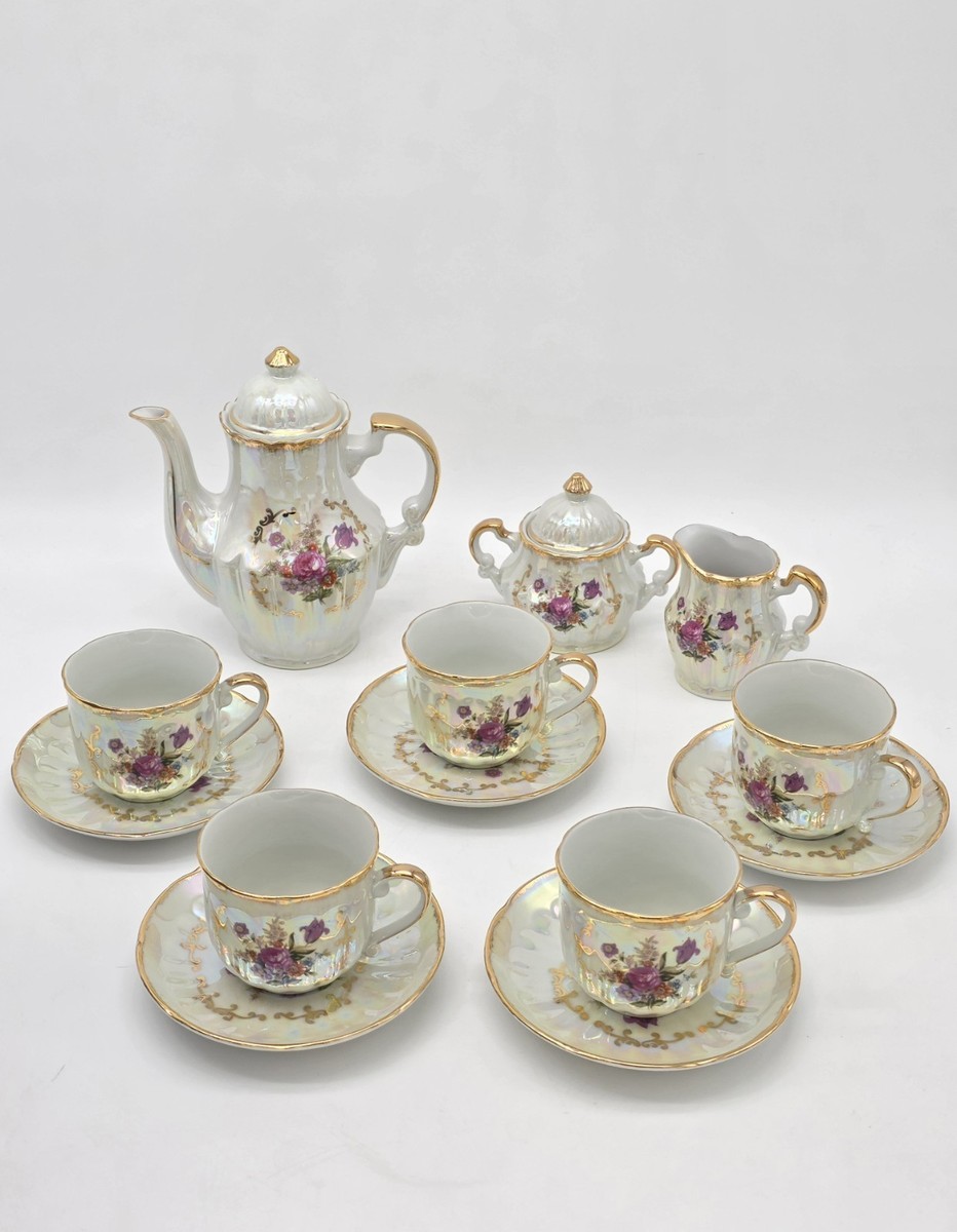 VINTAGE Fresh China Iridescent Tea Set Of 15 COMPLETE Hand Painted