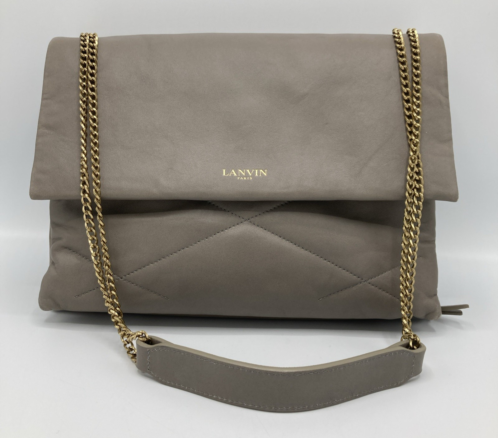 LANVIN Medium Sugar Quilted Lambskin Leather Shoulder Bag Chain Strap Italy