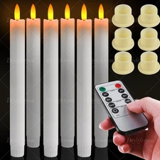 6Pcs Flickering Flameless LED Taper Candles Light + Holders Timer Remote Control