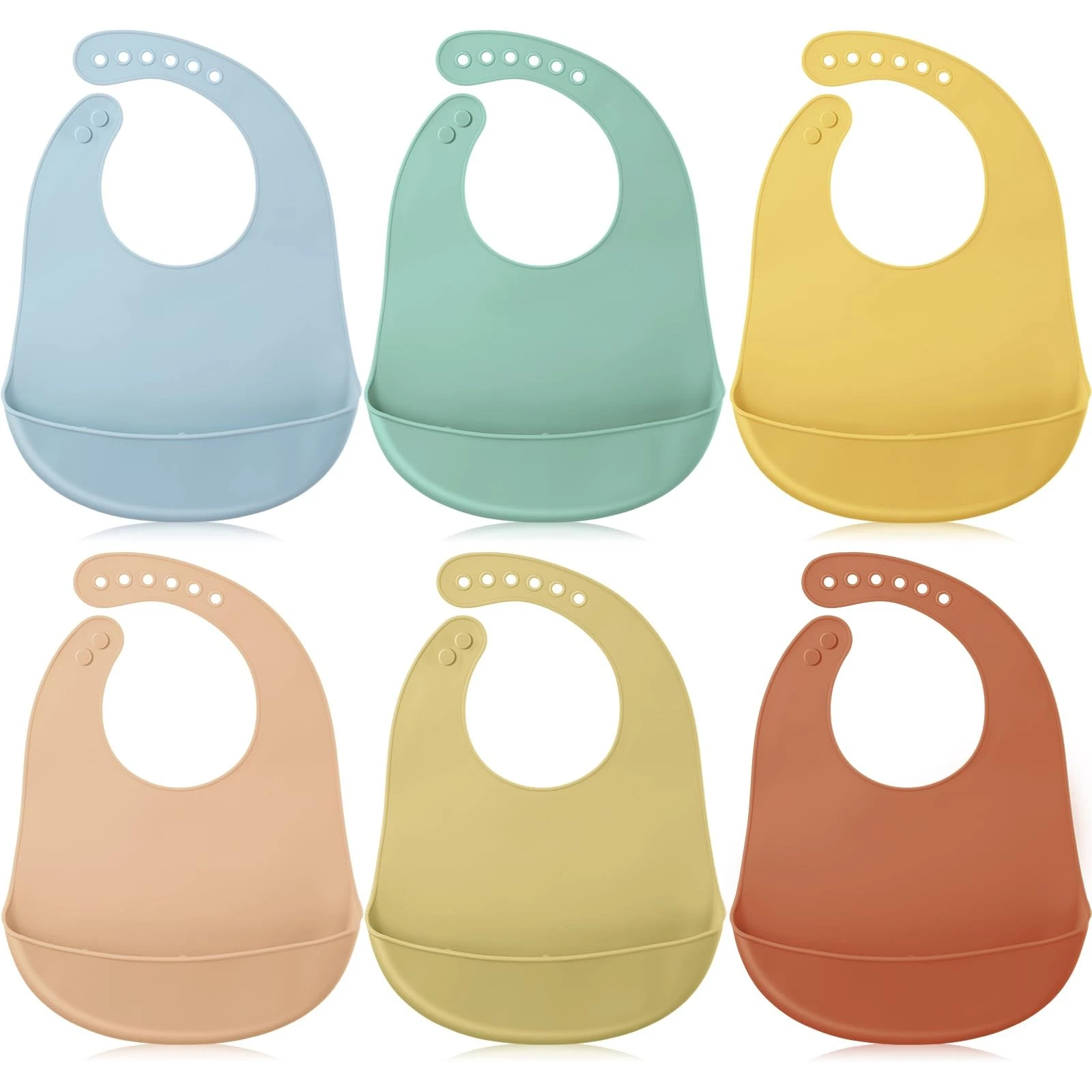 6 Pcs Silicone Bibs Waterproof Silicone Baby Bibs Soft Adjustable Baby Feedin...