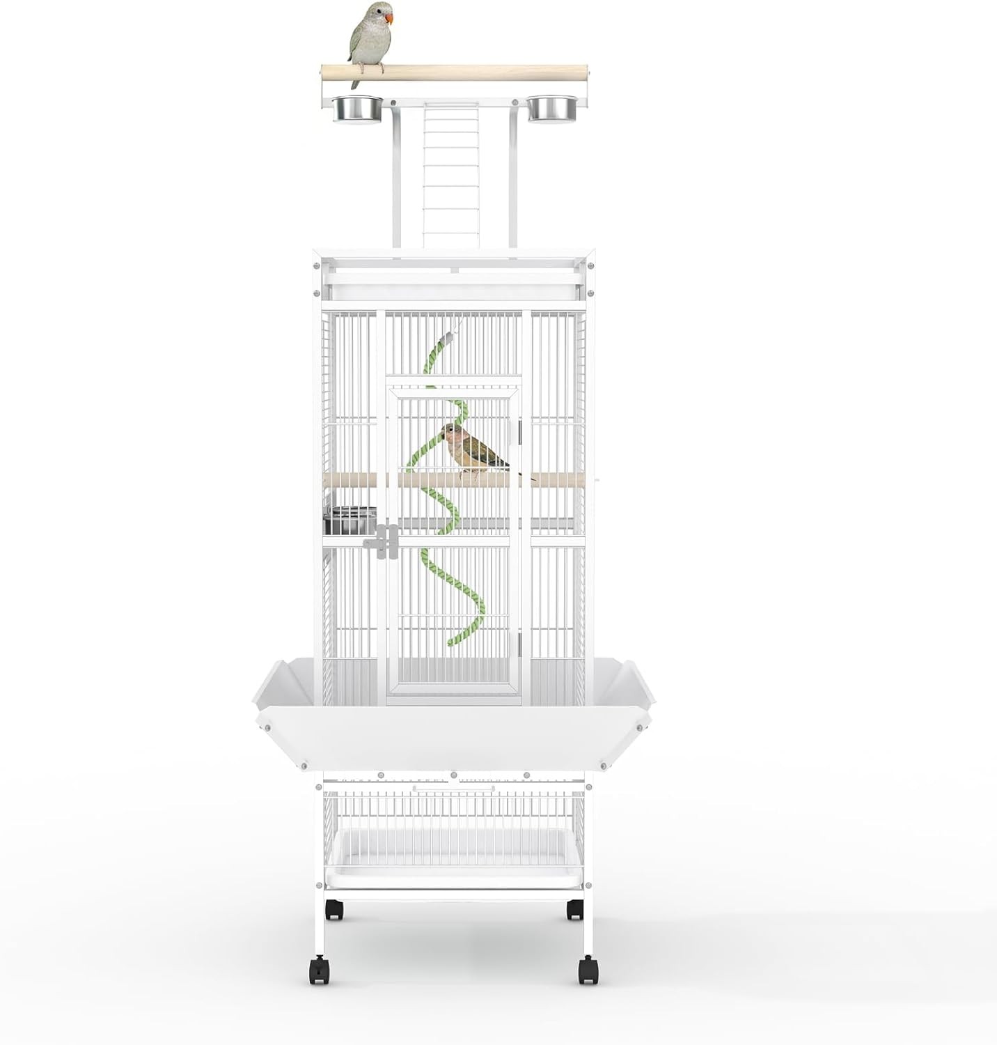 60in Large Bird Cage, Rolling Parakeet Cage with Play Top, Bird Rope Perche