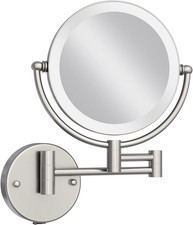 Espejo de Maquillaje Montado en Pared con Luces, Aumento 10X, Rotación 360°