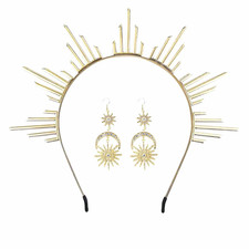 3Pcs Adult Costume Halo Crown Gold Sun Headpiece Goddess Tiara Bridal Headband R
