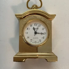 Vintage Quartex Miniature Solid Brass With Gold Tone Finish Mantel Desk Clock