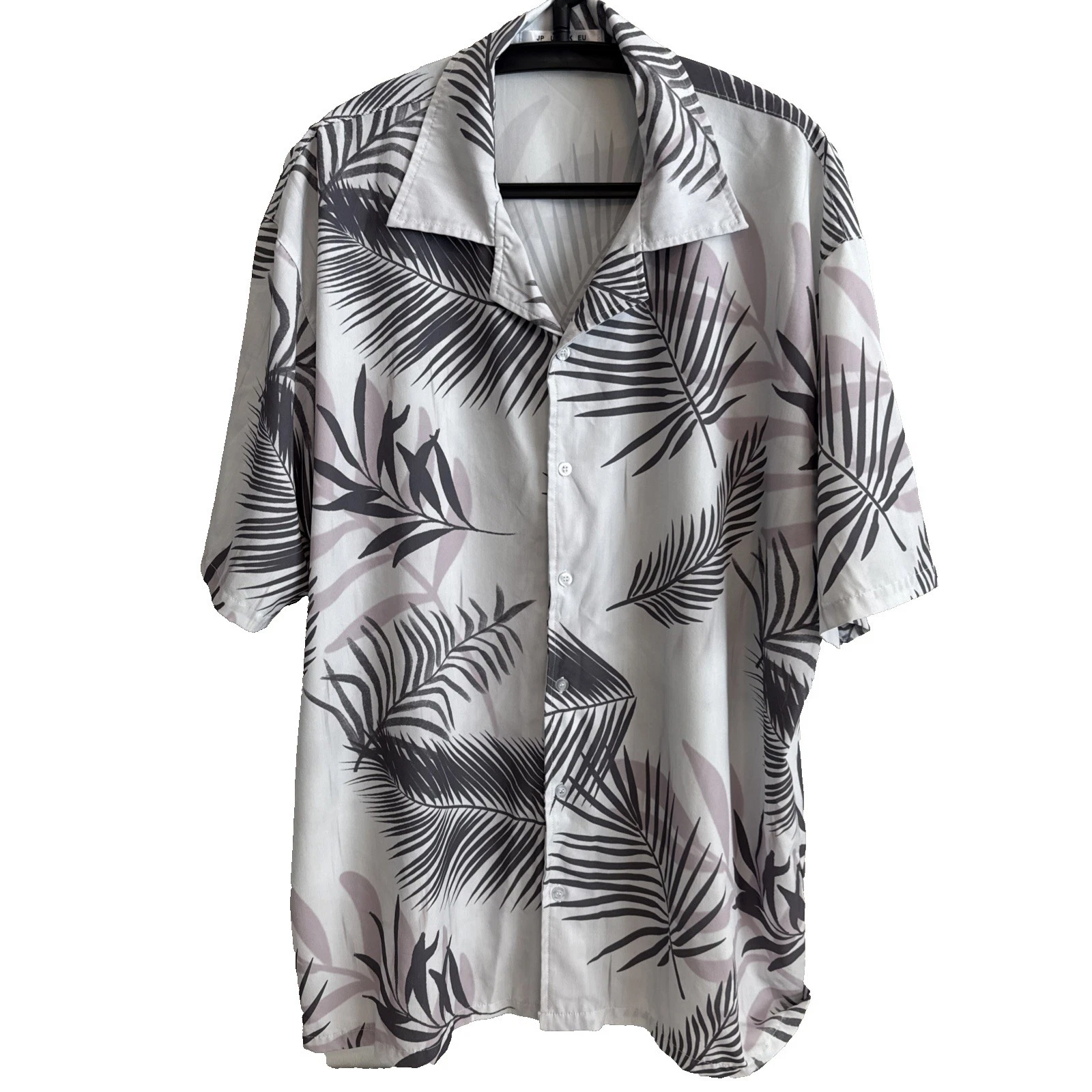 Mens Short Sleeve Button Tropical Leaf Shirt 2XL Coastal Vacation Beach Casual