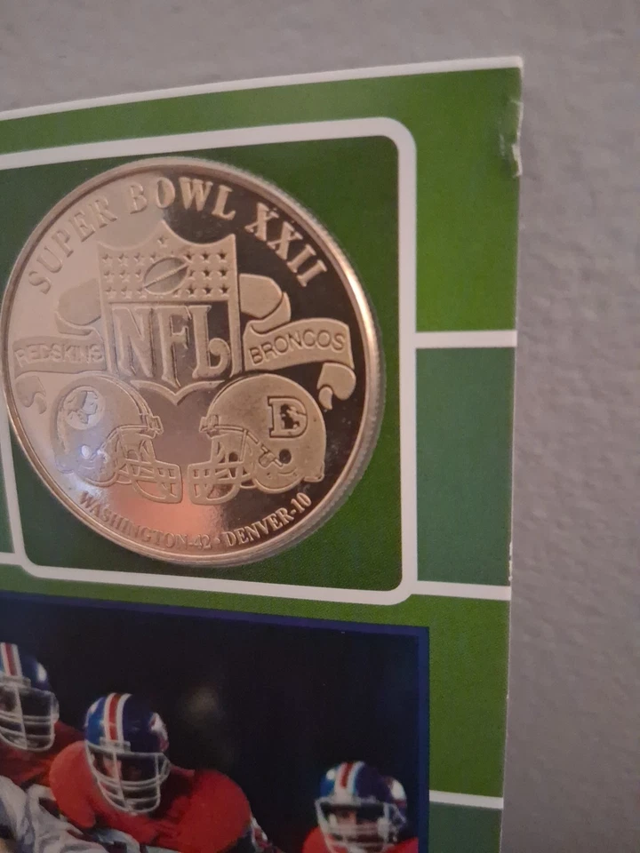 Moneda conmemorativa del Super Bowl XXII postal Jumbo Redskins Vs Broncos Foto 3 de 4