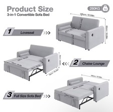 2 Seater Sofa Bed, 3 in 1 Convertible Corner Sofa Bed with USB & Type-C Ports