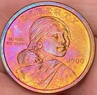 2000 D Liberty Dollar Sacagawea Beautiful Lustrous Gold/Rainbow Toned Coin  #9