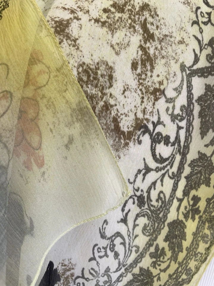 Шарф H71# Bottinelli 100% шелк с цветочным принтом пейсли желтый зеленый сделано в Италии - Изображение 3 из 4