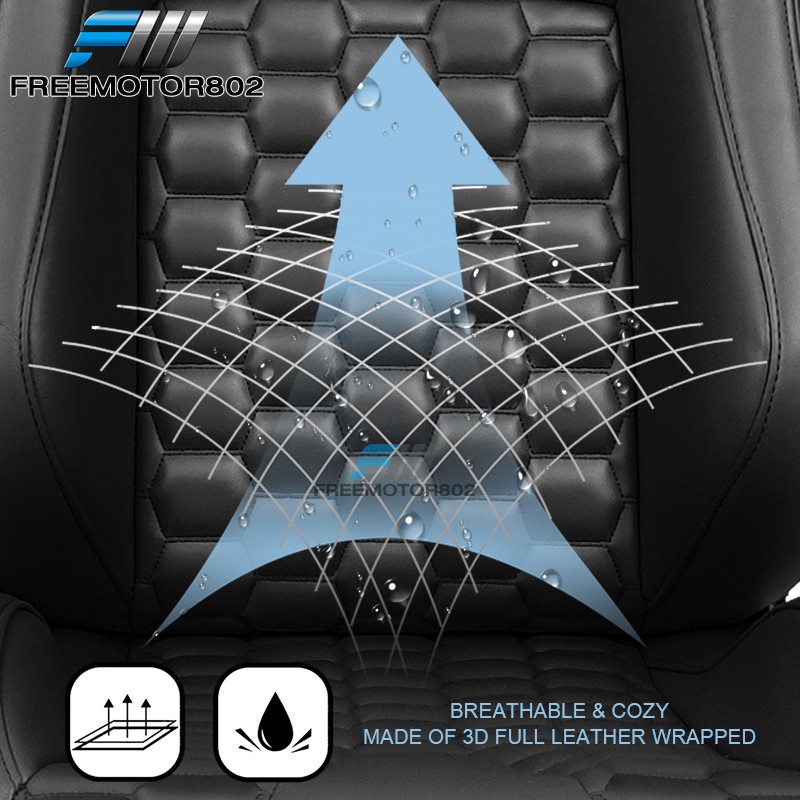Adjustable Universal Racing Seat Honeycomb Black PU Leather & Dual Slider x2