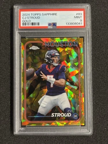 2024 C.J. STROUD TOPPS CHROME SAPPHIRE GOLD 28/50 TEXANS MINT PSA 9