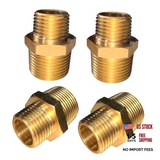 4pcs 3/4" NPT x 1/2" NPT Brass Nipple, 3/4 to 1/2 Adapter 3/4"x 1/2" male,4pcs