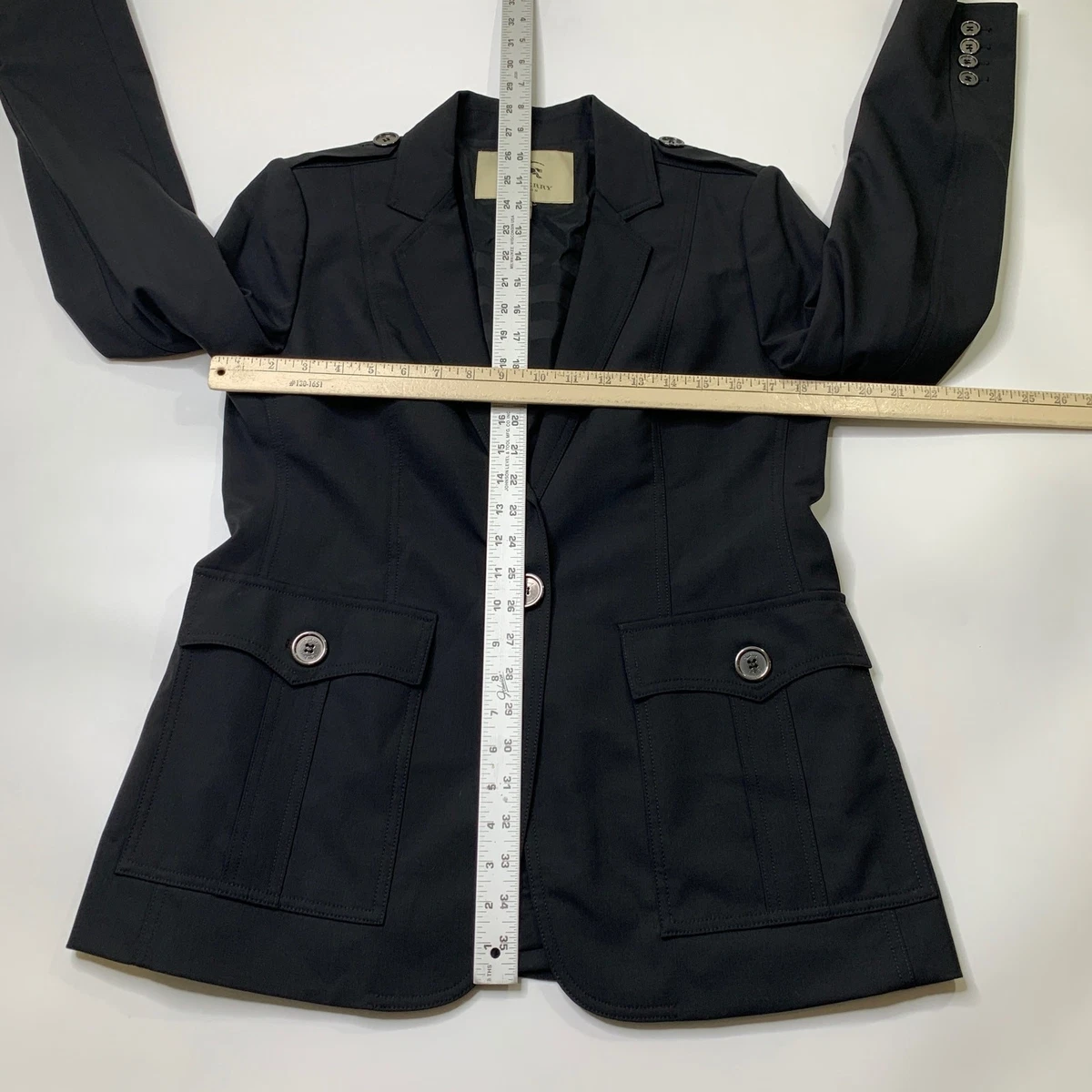 Blazer Burberry London para mujer 12 mezcla de lana de un solo pecho charretera hombro