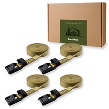 BonsMax Tie Down Lashing Strap, Cam Buckle Ratchet 1"x10'-4 Pack, Khaki