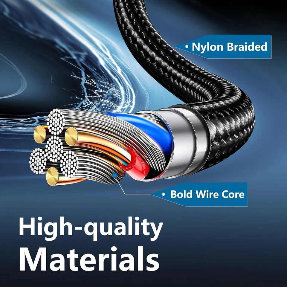 Type-C to Type-C Cable PD 60W Fast Charger Braided Long USB Lead LED For Samsung - Image 4 of 4