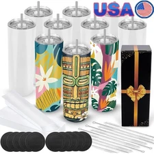 10 Pack 20 oz Insulated Sublimation Tumblers Straight Gift Box W/ Lids Straws US