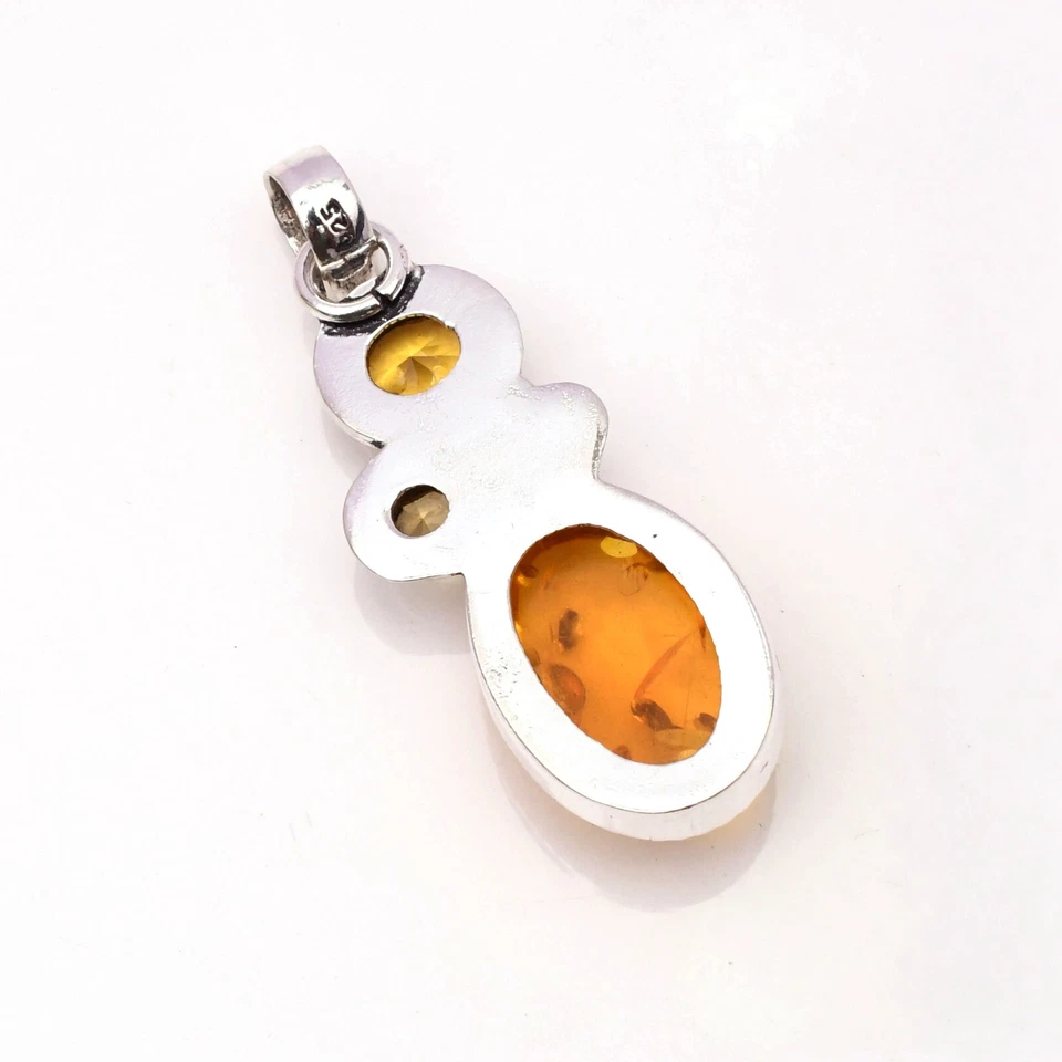 Ciondolo ambra baltica pietra preziosa argento sterling 925 ciondolo gioiello... - Immagine 3 di 4