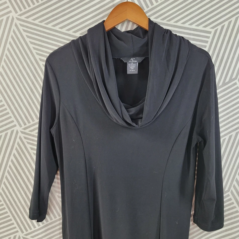 Vestido Lennie Talla Mediana Elastizado Slinky Viaje Tejido Negro Capucha Cuello LBD Noche Foto 3 de 4