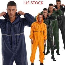 Men's Hooded Raincoat Waterproof Rain Suit Reflective Jumpsuit Zipper Coveralls