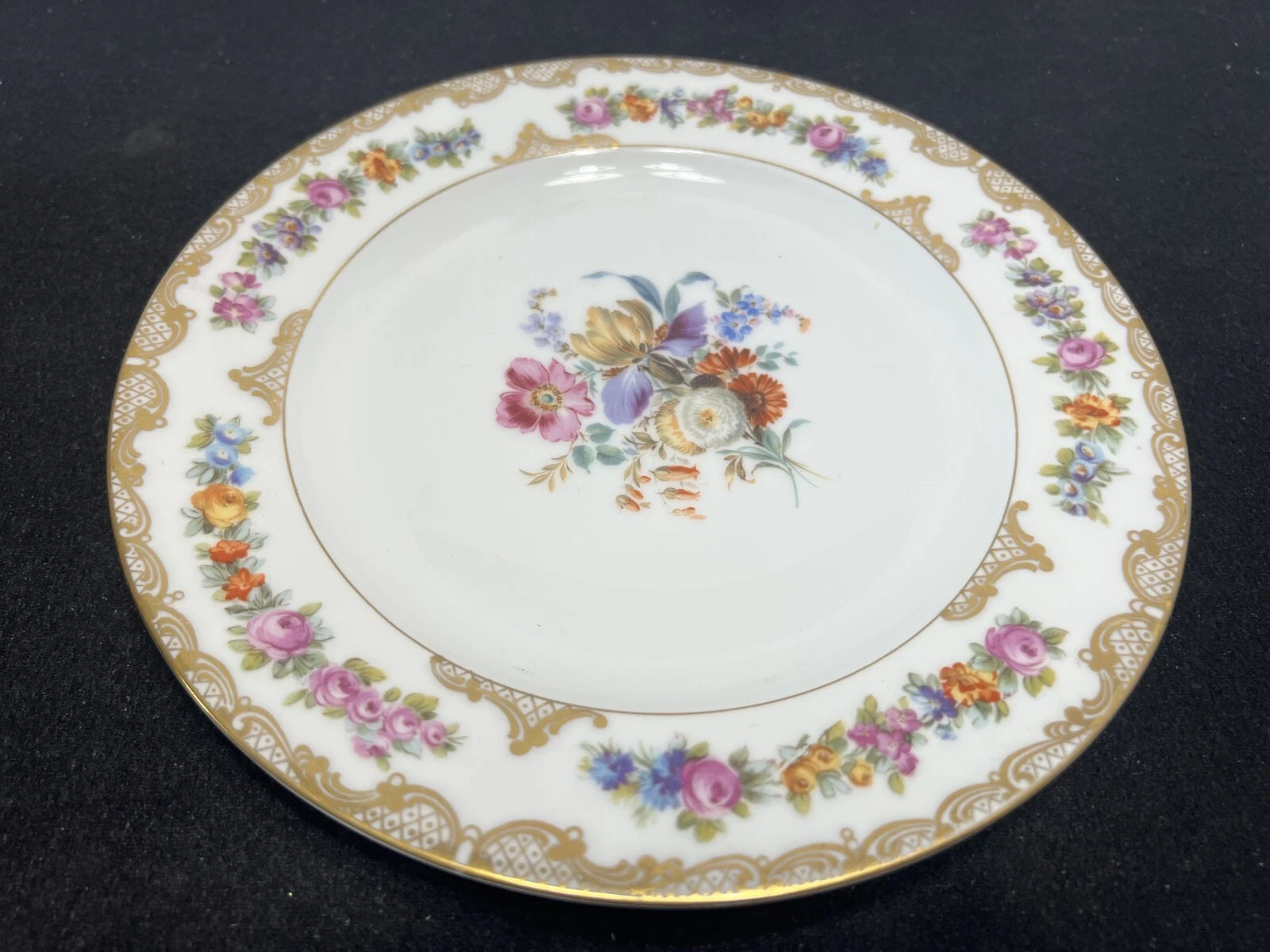 10 Royal Bayreuth ROB41 DRESDEN FLOWERS Gold Lace Luncheon Cabinet Plate ANTIQUE - Picture 6 of 14