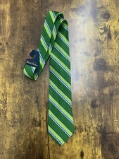 Brooks Brothers Green Tie With Blue  White Stripes 100 Silk Men's Necktie 57"