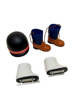 Riding Equestrian Helmet Battat Blue Brown Boots & Funrise Ice Skates 18  Doll