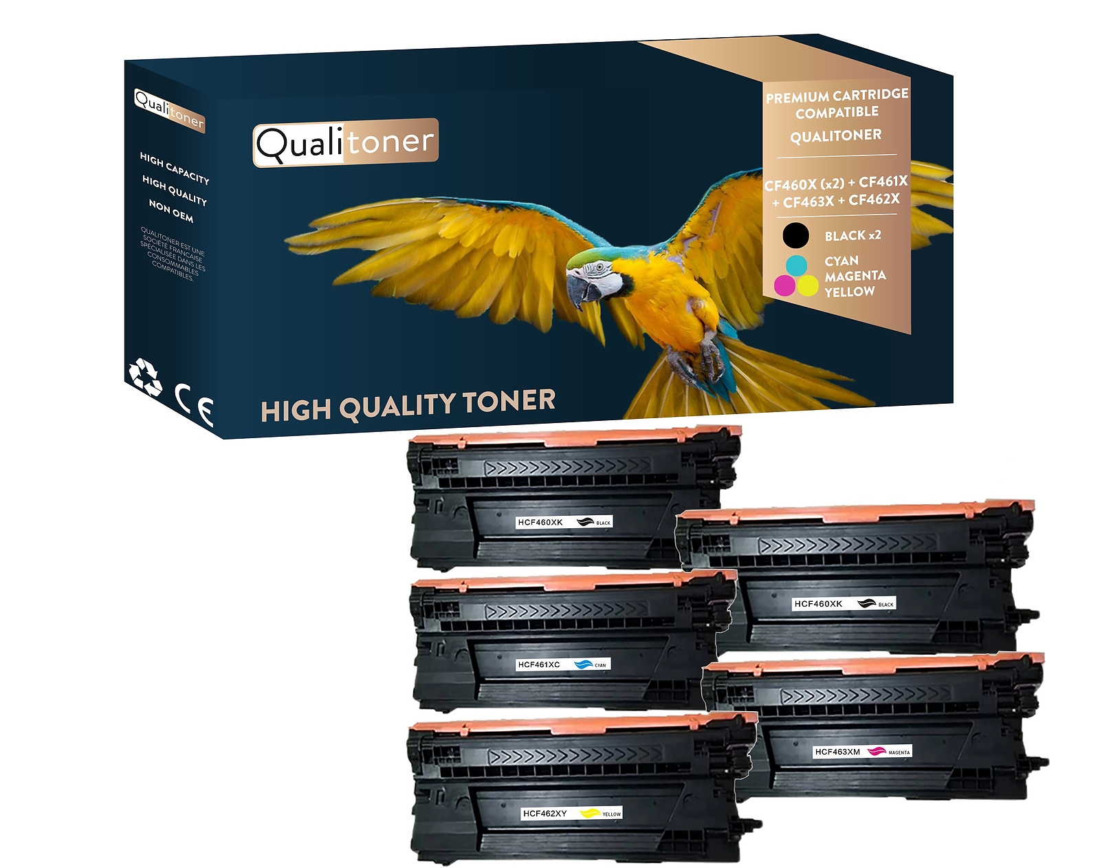 Toner HP CF460X Remplacement Pack de 5 pour Éviter les Pannes d'Encre Noir et Couleur
