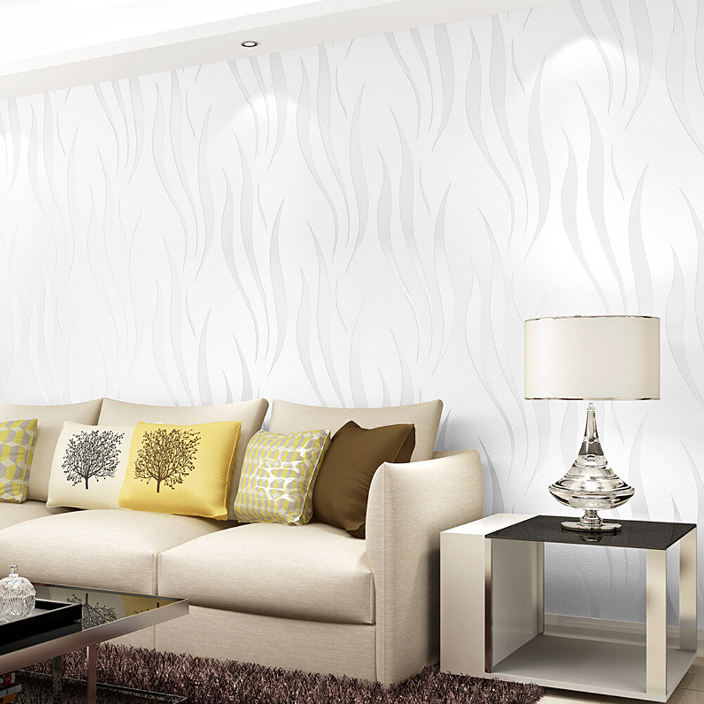 3D Embossed Wallpaper Roll Nonwoven Wave Line Wall Paper Cover Living Room Deco eBay