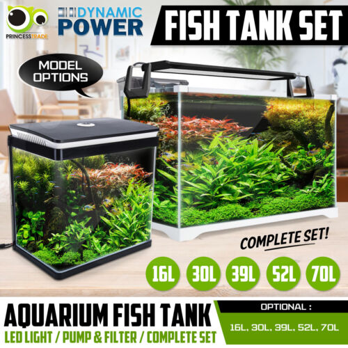 Aquarium Fish Tank Nano LED Light Complete Set Filter Pump 16L 30L 39L 52L 70L - Picture 1 of 64